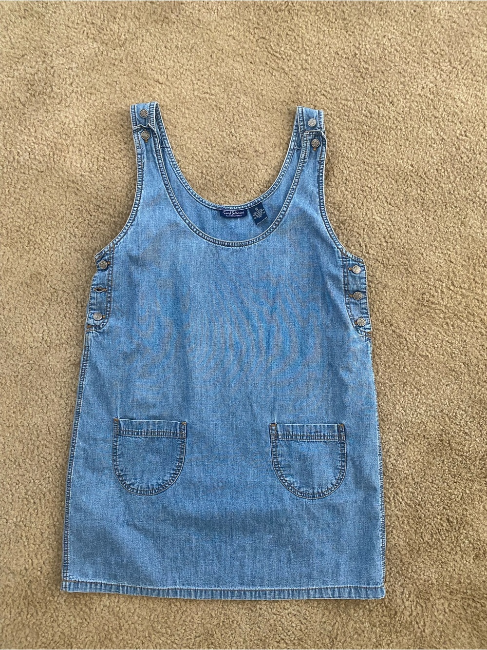 Vintage 90s Denim Mini Dress Medium Floral Button Pinafore